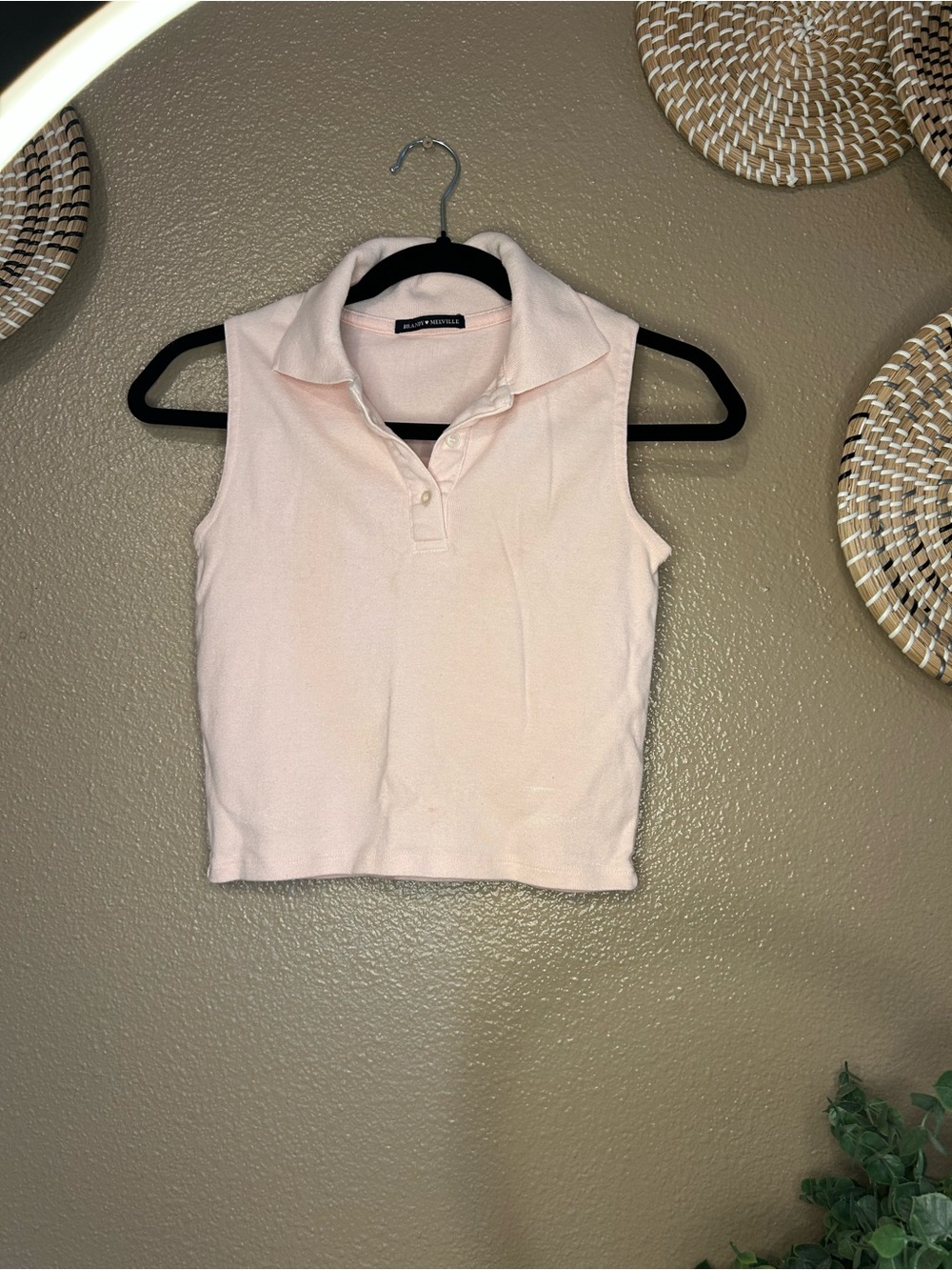 Brandy Melville Pale Pink Sleeveless Polo Crop Top
